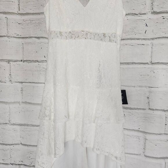 Lulus Lace Ruffled Lined Sleeveless High-Low Dress White Size Small - Picture 2 of 9